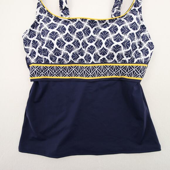 Lands End Tankini Swim Top Navy Yellow White Pattern Underwire Support Size 4P - Picture 3 of 8